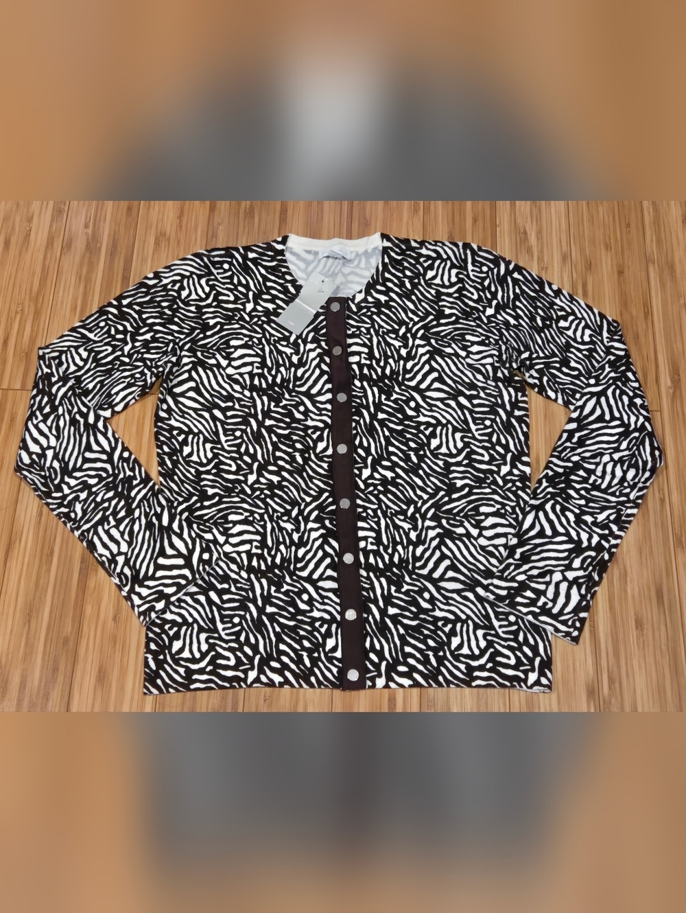 NWT Charter Club Brown & White Patterned Button Cardigan